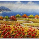 Flower Field Landscape Oil Painting Italian Tuscany Landscape Poppy Field Vineyard-188 High
