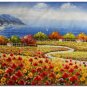 Flower Field Landscape Oil Painting Italian Tuscany Landscape Poppy Field Vineyard-188 High