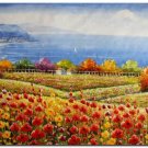 Flower Field Landscape Oil Painting Italian Tuscany Landscape Poppy Field Vineyard-189 High