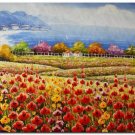 Flower Field Landscape Oil Painting Italian Tuscany Landscape Poppy Field Vineyard-190 High