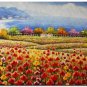 Flower Field Landscape Oil Painting Italian Tuscany Landscape Poppy Field Vineyard-190 High