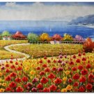 Flower Field Landscape Oil Painting Italian Tuscany Landscape Poppy Field Vineyard-191 High