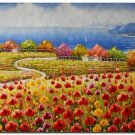 Flower Field Landscape Oil Painting Italian Tuscany Landscape Poppy Field Vineyard-192 High