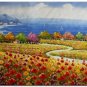 Flower Field Landscape Oil Painting Italian Tuscany Landscape Poppy Field Vineyard-194 High