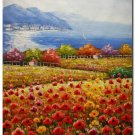 Flower Field Landscape Oil Painting Italian Tuscany Landscape Poppy Field Vineyard-195 High