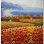 Flower Field Landscape Oil Painting Italian Tuscany Landscape Poppy Field Vineyard-195 High