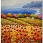 Flower Field Landscape Oil Painting Italian Tuscany Landscape Poppy Field Vineyard-196 High