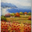 Flower Field Landscape Oil Painting Italian Tuscany Landscape Poppy Field Vineyard-197 High