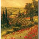 Flower Field Landscape Oil Painting Italian Tuscany Landscape Poppy Field Vineyard-199 High