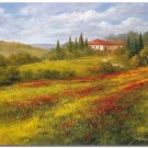 Flower Field Landscape Oil Painting Italian Tuscany Landscape Poppy Field Vineyard-200 High
