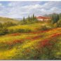 Flower Field Landscape Oil Painting Italian Tuscany Landscape Poppy Field Vineyard-200 High