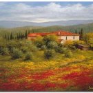 Flower Field Landscape Oil Painting Italian Tuscany Landscape Poppy Field Vineyard-201 High