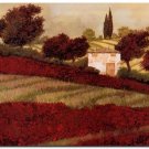 Flower Field Landscape Oil Painting Italian Tuscany Landscape Poppy Field Vineyard-203 High