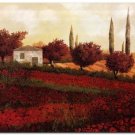 Flower Field Landscape Oil Painting Italian Tuscany Landscape Poppy Field Vineyard-204 High