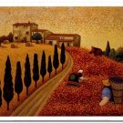 Flower Field Landscape Oil Painting Italian Tuscany Landscape Poppy Field Vineyard-206 High