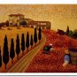 Flower Field Landscape Oil Painting Italian Tuscany Landscape Poppy Field Vineyard-206 High