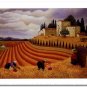 Flower Field Landscape Oil Painting Italian Tuscany Landscape Poppy Field Vineyard-207 High
