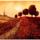 Flower Field Landscape Oil Painting Italian Tuscany Landscape Poppy Field Vineyard-210 High