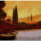 Flower Field Landscape Oil Painting Italian Tuscany Landscape Poppy Field Vineyard-211 High