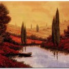 Flower Field Landscape Oil Painting Italian Tuscany Landscape Poppy Field Vineyard-212 High