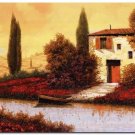 Flower Field Landscape Oil Painting Italian Tuscany Landscape Poppy Field Vineyard-216 High