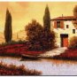 Flower Field Landscape Oil Painting Italian Tuscany Landscape Poppy Field Vineyard-216 High