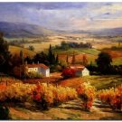 Flower Field Landscape Oil Painting Italian Tuscany Landscape Poppy Field Vineyard-217 High