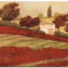Flower Field Landscape Oil Painting Italian Tuscany Landscape Poppy Field Vineyard-220 High
