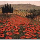 Flower Field Landscape Oil Painting Italian Tuscany Landscape Poppy Field Vineyard-223 High