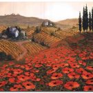 Flower Field Landscape Oil Painting Italian Tuscany Landscape Poppy Field Vineyard-224 High