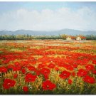 Flower Field Landscape Oil Painting Italian Tuscany Landscape Poppy Field Vineyard-225 High