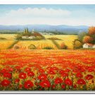 Flower Field Landscape Oil Painting Italian Tuscany Landscape Poppy Field Vineyard-226 High