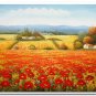 Flower Field Landscape Oil Painting Italian Tuscany Landscape Poppy Field Vineyard-226 High