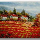 Flower Field Landscape Oil Painting Italian Tuscany Landscape Poppy Field Vineyard-227 High
