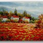 Flower Field Landscape Oil Painting Italian Tuscany Landscape Poppy Field Vineyard-227 High