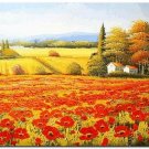 Flower Field Landscape Oil Painting Italian Tuscany Landscape Poppy Field Vineyard-229 High