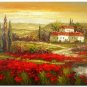 Flower Field Landscape Oil Painting Red Poppies Tuscany Italian Sunset High Quality Handmade