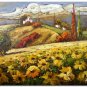 100% Hand-Paint Flower Field Landscape Oil Painting Tuscan Castle Sunflower Hill Italian High