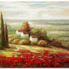 Flower Field Landscape Oil Painting Tuscany Art Italian Italy Vineyard Wine Oil Painting 350
