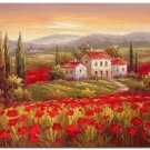 100% Handmade Flower Field Landscape Oil Painting Tuscany Art Italian Italy Vineyard Wine Oil