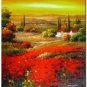 Flower Field Landscape Oil Painting Tuscany Sunset Red Poppies Landscape High Quality Handmade