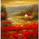 Flower Field Landscape Oil Painting Tuscany Sunset Red Poppy Field Home Oil Painting High