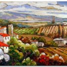 Flower Field Landscape Oil Painting Tuscany Umbria Italian Vineyard Town  High Quality Handmade