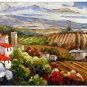 Flower Field Landscape Oil Painting Tuscany Umbria Italian Vineyard Town  High Quality Handmade