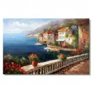 French Resort Beach Cove Coast Ocean Impressionist Landscape Oil Painting Canvas Art High