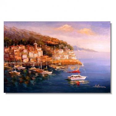 French Riviera Boats Isle Harbor Impressionist Landscape Oil Painting Canvas Art High Quality