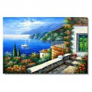 100% Handmade Garden by Mediterranean Sea 2 Impressionist Landscape Oil Painting Canvas Art High