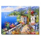 100% Hand-Paint Garden by Mediterranean Sea 4 Impressionist Landscape Oil Painting Canvas Art
