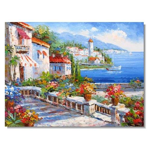 100% Handmade Garden by Mediterranean Sea 5 Impressionist Landscape Oil ...