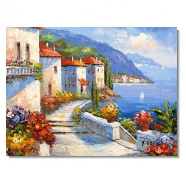 Garden by Mediterranean Sea 6 Impressionist Landscape Oil Painting Canvas Art High Quality Home